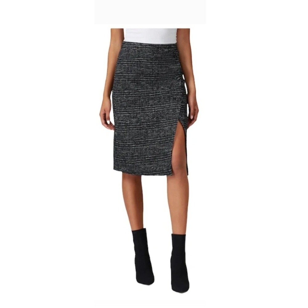 Club Monaco Cutaway Pencil Skirt Black White Houndstooth Print 12